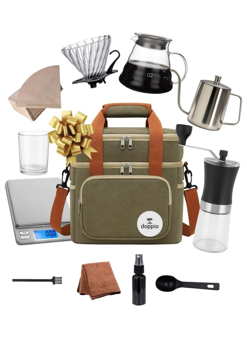 Doppio Complete 12-Piece V60 Coffee Brewing Set with Travel Bag - Image 1